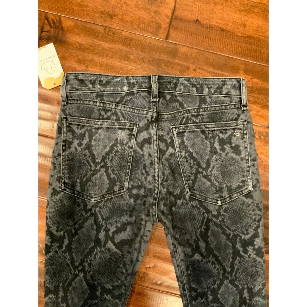 Rag & Bone Black & Gray Snakeskin Cate Mid-Rise Ankle Skinny Leg Jeans, Size 26 - Picture 7 of 8
